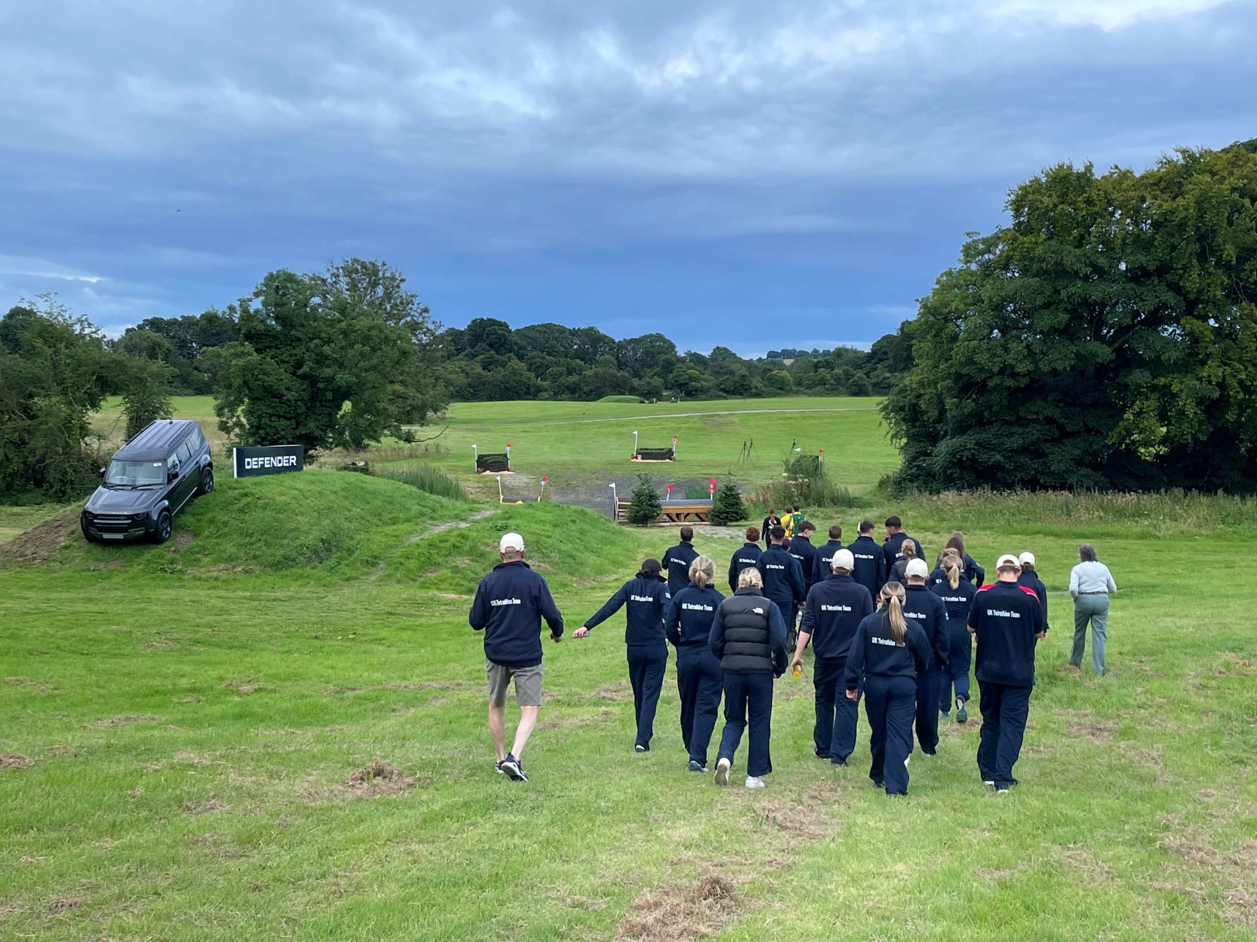 UK International Tetrathlon Team walking the Punchestown Cross Country Course with Heather Greenslade Image